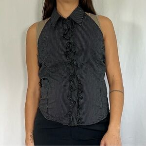 DCC Vintage Y2K Black Striped Sleeveless Halter Top